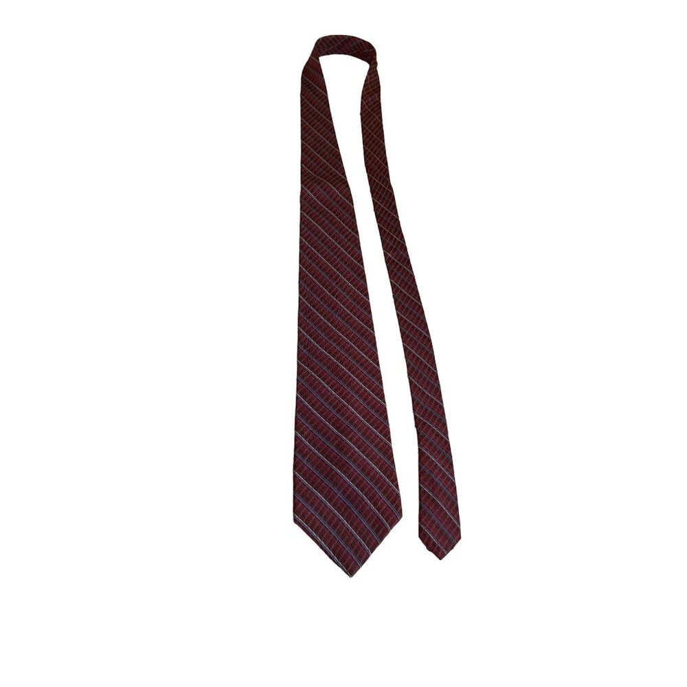 Van Heusen Silk Mens NeckTie Burgundy Plaid  Vintage Preppy Business Dad Gift
